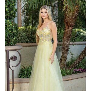 New A-Line Sleeveless Tulle Dress w/ Floral Lace & Beads Emberoidery DQ 4276